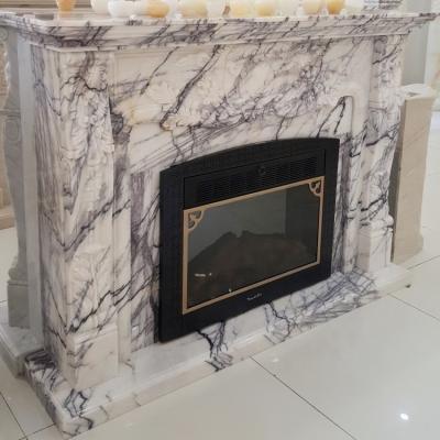 China Modern Flower Carving Home Fireplace Luxury Decorative White Marble Surround for sale