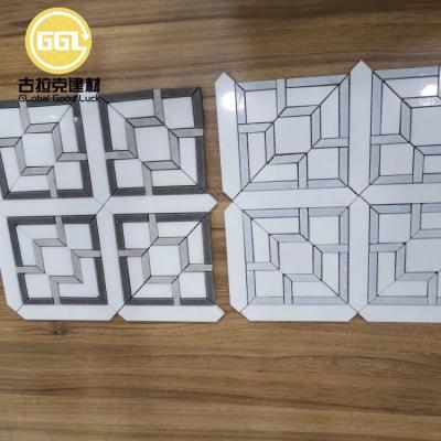 China Natural White Waterjet Marble Mosaic Tile Parquet Square Ston Waterjet Marble Mosaic for sale