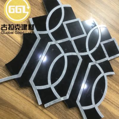 China Mix marble gray marble mosaic parquet nero marquino black stone waterjet stone slab for sale