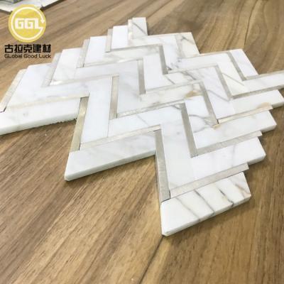 China Multi Pattern Marble Parquet Mosaic Slab Mix Aluminum Mosaic For Bathroom And Kitchen for sale