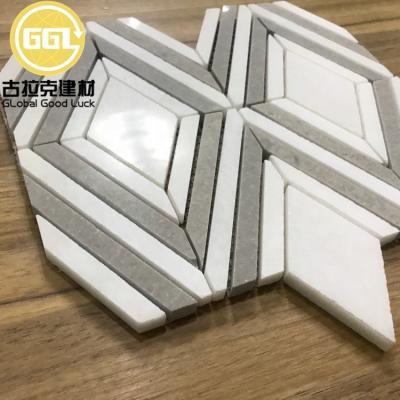 China Parquet Greece Thassos Mosaic White Marble Mix Natural Gray Marble Stone Slab for sale