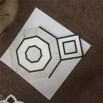 China Hot Sale Big Hexagon Marble Parquet Mosaic Black Mix White Slab for sale