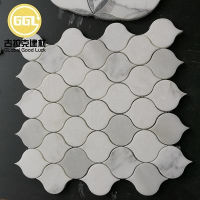 China Parquet Premium Mosaics White Marble Stone Lantern Mosaic Arabesque Tile for sale