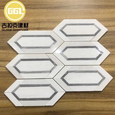 China Italy Gray Marble Slab Long Hexagon Parquet Mix White Marble Mosaic for sale