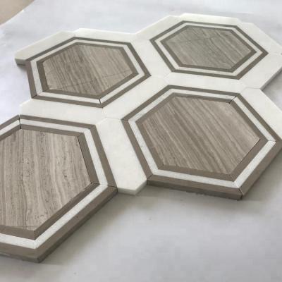 China White Marble Parquet Wood Grain Marble Mix Slab Hexagon Mosaic for sale