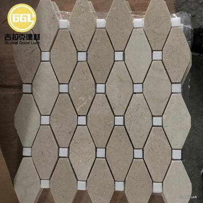 China Long beigemarble octactive parquet mosaic ocatagon slabs for bathroom wall for sale