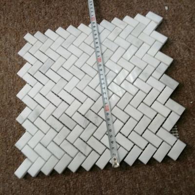 China Oriental White Marble Herringbone Flooring Mosaic Small Bathroom Accent Wall Slab for sale