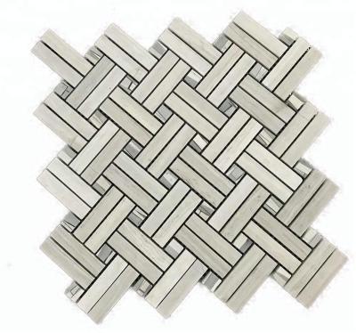 China Wood Parquet Like Mosaic Tile Marble Basketweave Knot With Square-Polished Dark Accent for sale