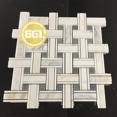 China Parquet Idea Bath Shower Wall Decor Teal Marble Mosaic Basketweave Mosaics Stone for sale