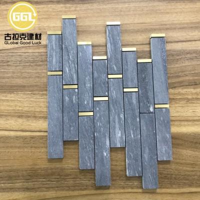 China Parquet Italian Palissandro Blue Marble Mix Brick Brass Mosaic Slab for Kitchen Backsplash for sale