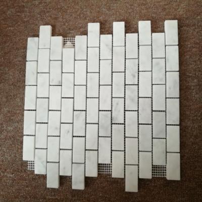 China Carrara Parquet 1inch White By 2inch Bianco Brick Mosaic Slab for sale