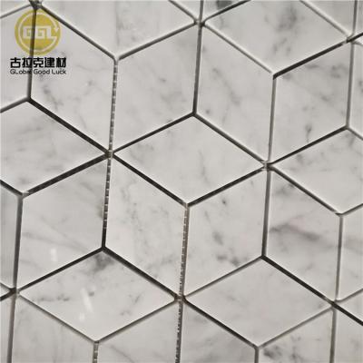 China white parquet carrara marble 3d cube mosaic tile for bathroom and kitchen wall decor for sale