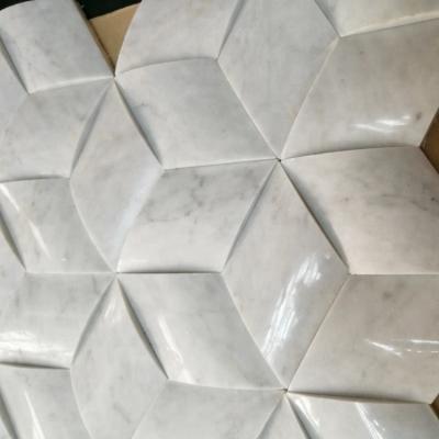 China 3D Cube Mosaic Stone Slabs In Parquet , Carrara White Marble Slabs for sale