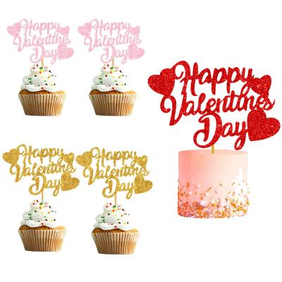 China Wholesale Disposable Eco-Friendly Wholesale Kids Paper Toppers Adult Glitter Happy Birthday Glitter Birthday Party Cake Flag Heart Paper Cake Topper for sale