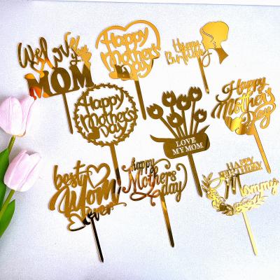 China Wholesale 2022 New Designs Disposable Eco-Friendly Mirror Happy Birthday Mom Acrylic Cake Topper For Mom Birthdaymothers Day Toppers For Cakes for sale