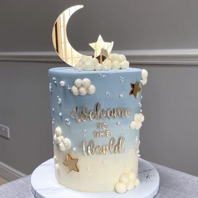 China Wholesale Eco-Friendly Disposable Gold Birthday Cake Topper Golden Welcome To The World Acrylic Stars Cake Toppers For Baby Birthday Party for sale