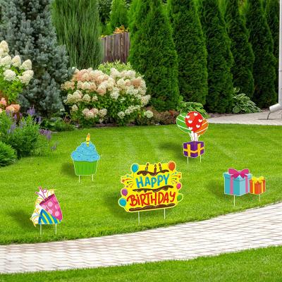 China Disposable Eco-Friendly Wholesale 5 Packs Roll Over Picture Zoom Happy Birthday Yard Signs With Stakes Lawn Letters Decorations Outdoor Yard Sign for sale