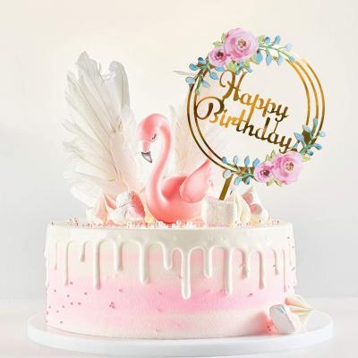 China Beautiful Cake Topper Acrylic Ins Cupcake Topper Happy Birthday Wholesale Eco-friendly Disposable For Different Birthday Party Cake Decorations for sale