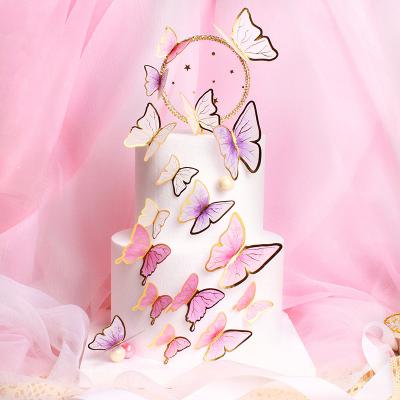 China Vivid Wholesale 5pcs Butterfly Happy Birthday Party Decorations Butterfly Cake Topper Disposable Eco-Friendly Ins Lovely Paper Pink for sale