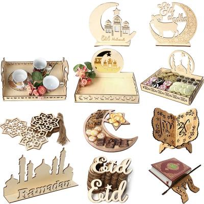 China Wholesale Eco-Friendly Disposable Eid Mubarak Food Tray Ramadan Wooden Decoration for Ramadan Kareem Muslim Party Decor Islamic Eid Home Mubarak Gifts for sale