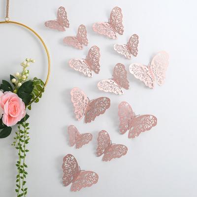 China Wholesale 12PCS Disposable Eco-friendly 3D Butterfly Wall Stickers 3 Sizes Butterfly Wall Decals Room Wall Decoration For Bedroom Party Wedding Decors for sale