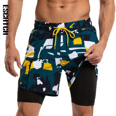 China Breathable Men's Athletic Shorts Wholesale Custom Polyester Workout Short Waterproof Swim Trunk 2 in 1 Beach Shorts for sale