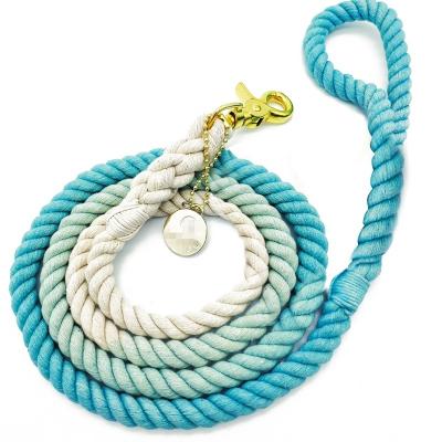 China Handmade Padded Braided Rope Dog Leash Cotton LOGO Tag OEM Braided Ombre Rope Dog Leash for sale