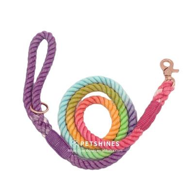 China Custom Handmade Braided Rope Dog Leash Colorful Fashion Cotton Dog Rope Custom Ombre Rope Leash for sale