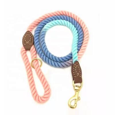 China Viable Braided Rope Dog Leash Accessories Gradient Cotton Rope Handmade Leather Leashes for sale