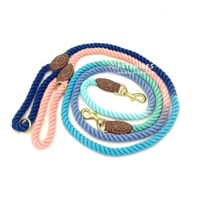 China Factory Custom Customize Premium Leather Dog Leash Rope Cotton Handle OEM ODM Ombre Braided Rope Leashes for sale