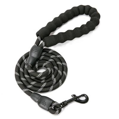 China Durable Highly Strong Round Nylon Reflective Rope Dog Leash With Padded Heavy Duty Handle Rope Leashes for sale