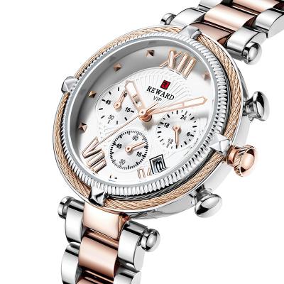 China Hot Selling Lady Watches Stainless Steel Chronograph Watch REWARD Chronograph Waterproof Luxury Sports Quartz Military Women Synchronize for sale