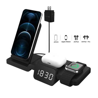 China Foldable wireless charger C100 2021 bracket the new hot-selling three-in-one clock wireless charging station QC3.0 wireless charger for sale