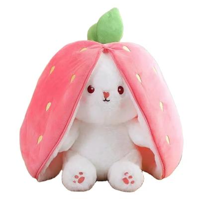 China Custom Wholesale OEM Factory Fruit Strawberry Rabbit Plush Doll Turns Into Rabbit Carrot Rabbit Doll Stuffed Plush Toy Girl for sale