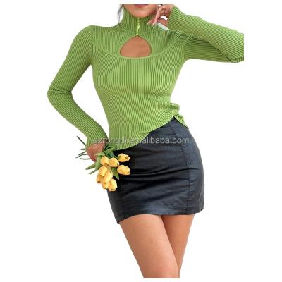 China Wholesale Custom Anti-pilling Women's Cutout Long Sleeve Knitted Ribbed Sweater Jumper Pullover Tops for sale