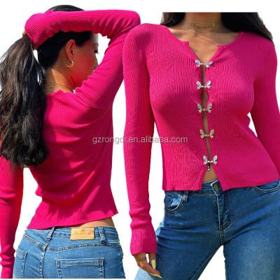 China 2023 hot sale cardigan women's regular anti-pilling sweaters knitted sweater women long sleeve V-neck pullover for sale