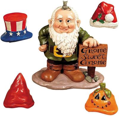 China Europe Garden Hat Christmas Halloween Independence Day Statue Resin Craft Dwarf Ornament for sale