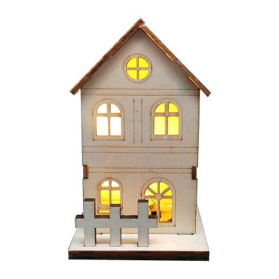 China Europe Wood Wooden Crafts LED House Lighting Home Office Christmas Decorations Ornaments for sale