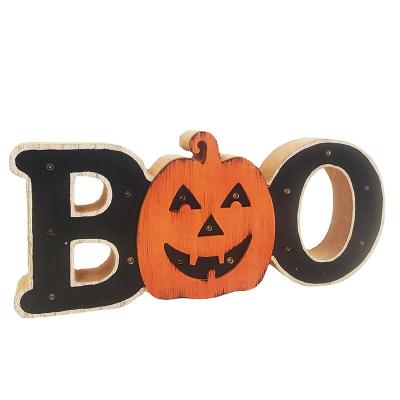 China Creative New Europe Halloween Decorations Pumpkin Home Office Letter Lighting Wooden Crafts for sale