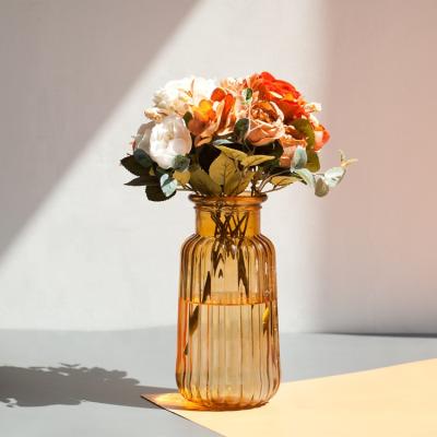 China Pastrl Decor Clear Round Glass Vase Barred by Amber Brown Flower Colorful Blown Modern Minimalist Decor Pieces Vases Bulk for sale