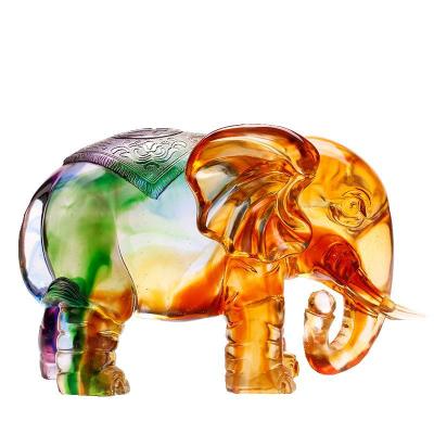 China Europe Elephant Glass Statues Animal Sculpture Art Resin Crafts Figures Crystal LiuLi For Home Ministry Decoration Model for sale