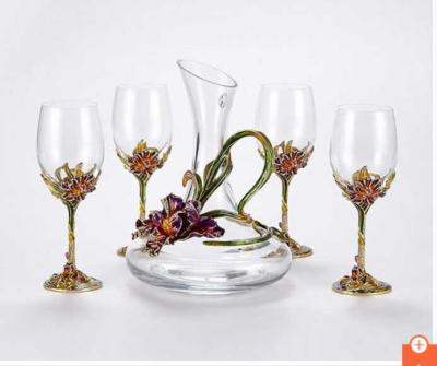 China Modern High Quality Metallic Lily Red Wine Cup Enamel Decoration Wine Glass Tumbler In Porcelain for sale