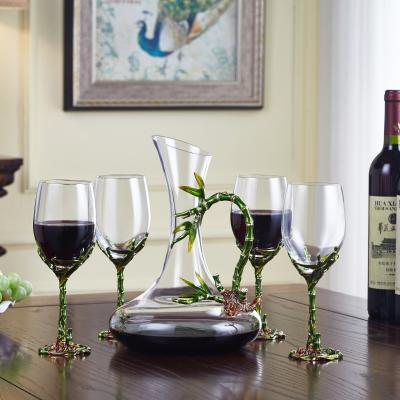 China Europe Enamel Bamboo Color Red Wine Decanter Set Lead Free Crystal Glass Wine Glass for sale