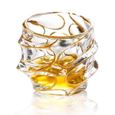 China New Europe Whiskey Cup Crystal Glass Whiskey Cup With Shaped Glass Gold Rim Glasses for sale