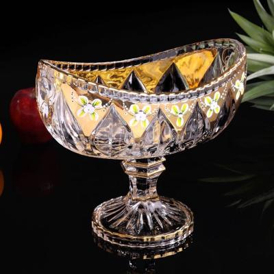 China Creative Painted Side Dish Europe Style Crystal Glass Fruit Bowl Home European Living Room Decoration Gold Fruit Dish for sale