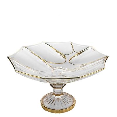 China China Golden Rim Crystal Bowl Fruit Wedding Party Crystal Brandy Cake Candy Glass Bowl Decorative Dry Tray for sale