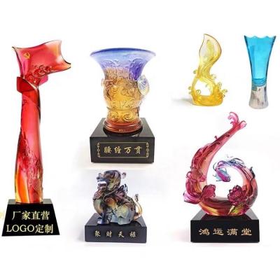 China Custom New Design China Red Color China Flag Trophy LiuLi Glass Crystal Trophy for sale