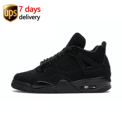 China CU1110-010 EVA Black Cat Jordan 4 Sports Basketball Shoes White Mens Running Shoe Lace Sizes Large Trainers for sale