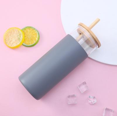 China Viable Sleeve Glass Water Silicone Drinking Bottle With Lid Cover 500ml Custom Bamboo Silicone Sleeve Glass Water Drinking for sale