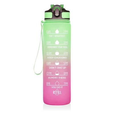 China TRITAN viable 32 oz. Water Bottle Sports Fitness Water Bottles Rubber Coating Plastic Frosted Water Bottle With Time Marker for sale